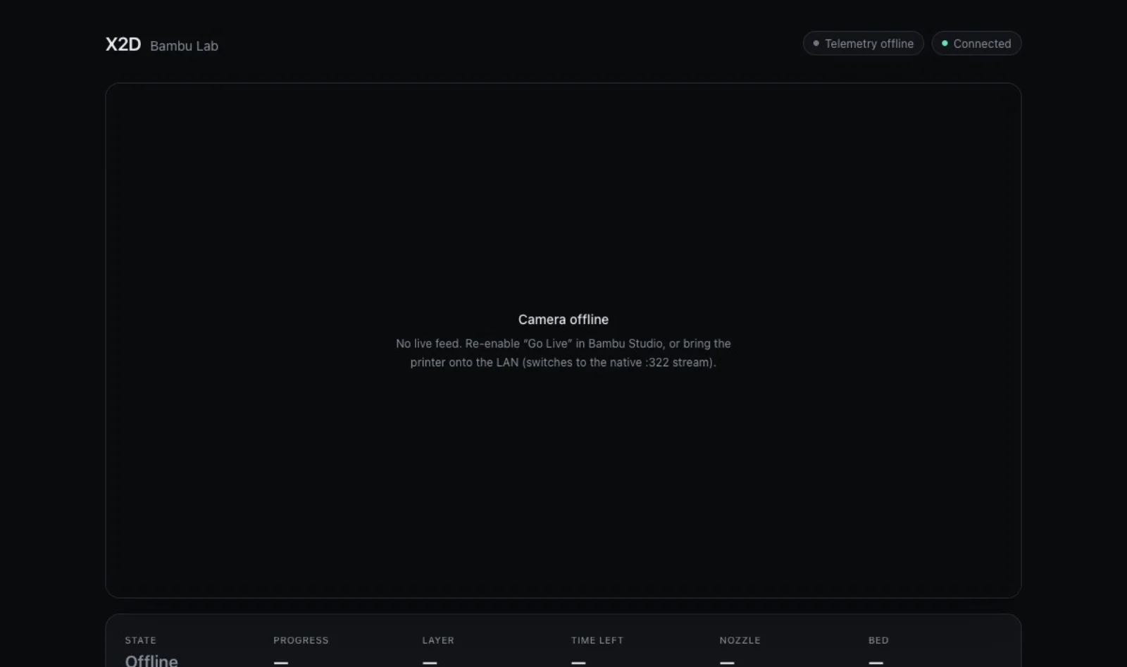 Dashboard degrading gracefully when the camera is offline